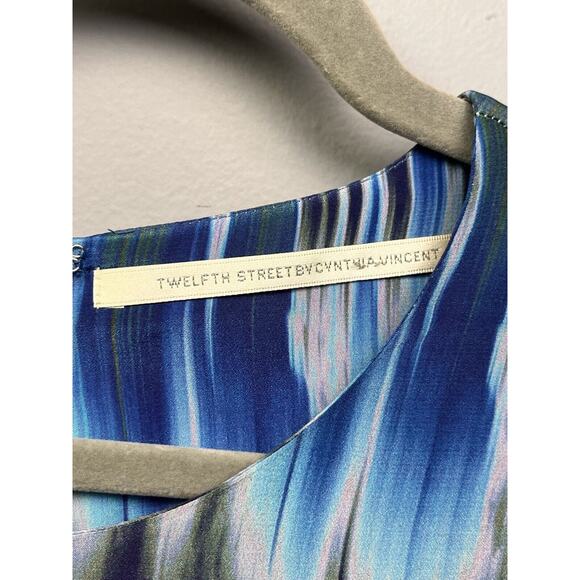 Twelfth Street By Cynthia Vincent Silk Dress Womens Medium Watercolor Blue‎ Zip - Picture 7 of 8